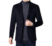 LIRU Men'S Blazers,Mens Casual Blazer Warm Woolen Blazer 2 Button Slim Fit Sports Jacket Elegant Formal Business Suit Jacket Suitable For Party Date Prom Wedding,Navy Blue,Xl