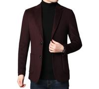 LIRU Men'S Blazers,Mens Casual Blazer Warm Woolen Blazer 2 Button Slim Fit Sports Jacket Elegant Formal Business Suit Jacket Suitable For Party Date Prom Wedding,Burgundy,Xl