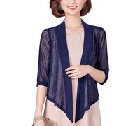 LIRU Women'S Shrugs,Women'S Bolero Shrug Half Sleeves Cardigan Stylish Mesh See-Through Blouse Jacket Front Tie Summer Cardigan Open Front Festival Jacket Office Beach Cover-Ups For Dresses,Navy,Xl