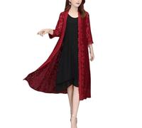 Women'S Shrugs,Women'S Long Cardigan Embroidery Floral Lace Lightweight Jacket Cardigan Mesh V-Neck Festival Jacket Elegant Beach Shirt Jacket See Through Bikini Cover-Up For Dresses,Burgundy,L