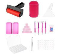 LIRUNQIU 46 PCS Diamond PaintingTools Kit, Complete Accessories Set with Anti-Slip Mat, Tweezers, Roller, Wax Pen, Storage Containers, Trays for Adults Kids Beginners Art Crafts(Pink)