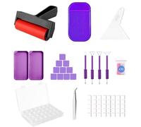 LIRUNQIU 46 PCS Diamond PaintingTools Kit, Complete Accessories Set with Anti-Slip Mat, Tweezers, Roller, Wax Pen, Storage Containers, Trays for Adults Kids Beginners Art Crafts(Purple)