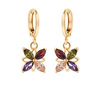 Lirzxin 14K Gold Earrings for Women, Hoop with Amethyst Ruby Peridot Citrine Flower Dangle Earrings for Women Gold