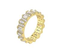 Lirzxin 14K Gold Ring for Women, Eternity Ring for Women Elegant Row Design with Trapezoid and Round Moissanite Wedding Bands Gold Size Q 1/2