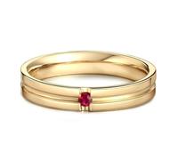 Lirzxin 14K Gold Rings for Men, Promise Ring for His Stripe Groove Design Solitaire Round Red Lab Created Ruby 0.05ct Ring Size X 1/2 Yellow Gold