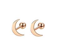 Lirzxin 14K Gold Stud Earrings for Women, Polished Moon Helix Cartilage Stud Earrings for Women Men Rose Gold