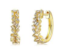 Lirzxin 14K Real Gold Hoop Earrings for Women, Elegant Trapezoid Moissanite Huggie Hoop Earrings for Women Gold