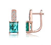 Lirzxin 14K Real Gold Hoop Earrings for Women, Rhombus Design with Green Rectangular Apatite and Lab Diamond Huggie Hoop Earrings for Women Rose Gold
