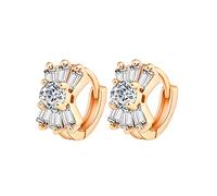 Lirzxin 14K Real Gold Hoop Earrings for Women, Simple Circle with Flower Moissanite Huggie Hoop Earrings for Women Gold