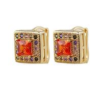Lirzxin 14K Real Gold Hoop Earrings for Women, Vintage Square Design with Cinnamon Stone Huggie Hoop Earrings for Women Gold