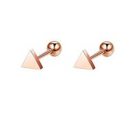 Lirzxin 14K Rose Gold Earrings for Women, Polished Triangle Helix Cartilage Stud Earrings for Women Men Rose Gold