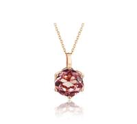 Lirzxin 14K Rose Gold Necklace for Women, Dainty Chain Necklaces Classic 6 Prong Solitaire Round Ruby 0.6ct Charm Pendant Necklace for Women Rose Gold Length 40+5CM