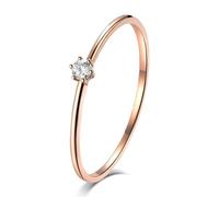 Lirzxin 14K Rose Gold Promise Ring for Women, Engagement Anniversary Rings Stackable Thin Solitaire Round Diamond 0.05ct Wedding Ring for Women Rose Gold Rings Size J 1/2