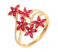 Lirzxin 14K Rose Gold Promise Rings for Her, Women's Wedding Ring Flowers Design with 1.05ct Red Lab Created Ruby and Moissanite Rings Size S 1/2 Rose Gold