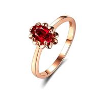 Lirzxin 14K Rose Gold Promise Rings for Her, Women's Wedding Ring Simple Flower Solitaire 0.5ct Oval Red Lab Created Ruby Ring Size J 1/2 Rose Gold
