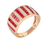 Lirzxin 14K Rose Gold Rings for Women, Womens Engagement Ring Wide Shiny Row 1.82ct Square Red Lab Created Ruby and Moissanite Rings Size L 1/2 Rose Gold