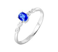 Lirzxin 14K White Gold Engagement Ring for Women, Promise Rings for Her Simple 0.47ct Oval Blue Lab Created Sapphire and Moissanite Ring Size Q 1/2 White Gold