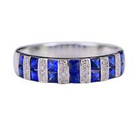 Lirzxin 14K White Gold Promise Ring for Women, Wedding Anniversary Rings for Women Wide Row with 0.96ct Square Blue Lab Created Sapphire and 0.07ct Moissanite Rings Size U 1/2 White Gold