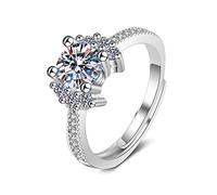 Lirzxin 14K White Gold Promise Rings for Her, Dainty Rings for Women Adjustable 4 Prong 1ct Round Lab Diamond and Moissanite Wedding Bands White Gold Size I 1/2
