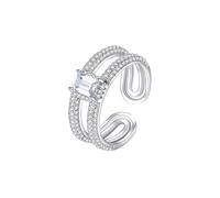 Lirzxin 14K White Gold Promise Rings for Her, Eternity Ring for Women Adjustable Open Hollow Design with Rectangular Lab Diamond and Round Moissanite Wedding Bands White Gold Size M 1/2