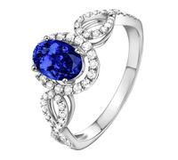 Lirzxin 14K White Gold Promise Rings for Her, Wedding Anniversary Ring for Women Twisted Hollow Design 0.57ct Oval Blue Lab Created Sapphire and Moissanite Rings Size I 1/2 White Gold
