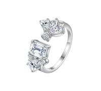 Lirzxin 14K White Gold Ring for Women, Eternity Ring for Women Adjustable Open Geometric Design with Moissanite Wedding Bands White Gold Size Q 1/2
