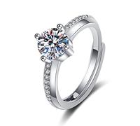 Lirzxin 14K White Gold Ring Women Rings Promise, Dainty Rings for Women Adjustable Classic 4 Prong Round Moissanite Wedding Bands White Gold Size H 1/2