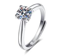 Lirzxin 14K White Gold Rings Band for Women, Dainty Rings for Women Adjustable 4 Prong Solitaire Round Moissanite Wedding Bands White Gold Size V 1/2