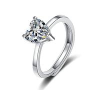 Lirzxin 14K White Gold Rings Band for Women, Women's Ring Engagement Adjustable Classic 3 Prong Solitaire Heart Moissanite Wedding Bands White Gold Size V 1/2