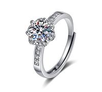 Lirzxin 14K White Gold Rings Band Promise Rings Her, Engagement Ring for Women Adjustable Elegant Flower with Round Moissanite Wedding Bands White Gold Size Q 1/2