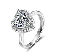 Lirzxin 14K White Gold Rings for Women, Wedding Ring for Women Adjustable Double Heart with Moissanite Wedding Bands White Gold Size V 1/2