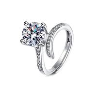 Lirzxin 14K White Gold Wedding Ring for Women, Dainty Rings for Women Adjustable Flower 4 Prong 2ct Round Lab Diamond and Moissanite Wedding Bands White Gold Size L 1/2