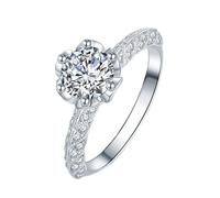 Lirzxin 14K White Gold Wedding Ring for Women, Engagement Rings for Women Shiny 6 Prong 1ct Round Lab Diamond Flower and Moissanite Leaves Wedding Bands White Gold Size L 1/2