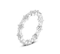 Lirzxin 14K White Gold Wedding Ring for Women, Eternity Ring for Women Elegant Flower Design Row with Diamond Wedding Bands White Gold Size K 1/2