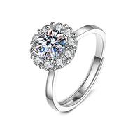 Lirzxin 14K White Gold Wedding Ring for Women, Wedding Ring for Women Adjustable Classic Flower 4 Prong 1ct Round Lab Diamond Promise Rings White Gold Size T 1/2