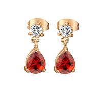 Lirzxin 14K Yellow Gold Dangle Earrings for Women, Classic Round and Waterdrop Lab Ruby Dangle Earrings for Women Gold