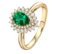 Lirzxin 14K Yellow Gold Engagement Ring for Women, Promise Rings for Her Flower Design 1.1ct Waterdrop Lab Created Emerald and Moissanite Rings Size T 1/2 Yellow Gold