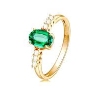 Lirzxin 14K Yellow Gold Engagement Rings for Women, Promise Ring for Her Simple 0.5ct Oval Green Lab Created Emerald and Moissanite Rings Size H 1/2 Yellow Gold