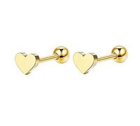 Lirzxin 14K Yellow Gold Stud Earrings for Women, Polished Heart Helix Cartilage Stud Earrings for Women Men Gold