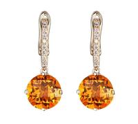 Lirzxin 18K Gold Dangle Earrings for Women, Elegant 4 Prong Round Citrine 4ct and Diamond Dainty Womens Drop Earrings Yellow Gold