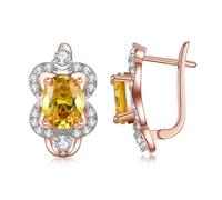 Lirzxin 18K Gold Hoop Earrings for Women, Hollow Flower with Oval Citrine and Moissanite Huggie Hoop Earrings for Women Rose Gold