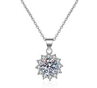 Lirzxin 18K Gold Necklace Chain Women, Charm Choker Dainty Necklaces Shiny Sunflower with Round Lab Diamond and Moissanite Pendant Necklace for Women White Gold