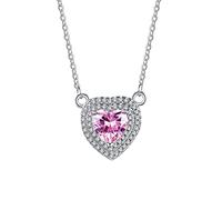 Lirzxin 18K Gold Necklaces for Women, Charm Choker Dainty Necklaces Luxury Pink Lab Sapphire Heart with Lab Diamond Chain Necklace for Women White Gold