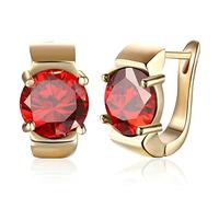 Lirzxin 18K Real Gold Hoop Earrings for Women, Elegant Hoop with Round Lab Ruby Red Huggie Hoop Earrings for Women Gold
