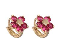 Lirzxin 18K Real Gold Hoop Earrings for Women, Star Flower with Round Lab Ruby Huggie Hoop Earrings for Women Gold
