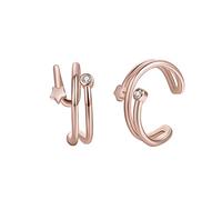 Lirzxin 18K Rose Gold Ear Cuffs for Women, Non Piercing Polished Star with Round Moissanite Ear Cuffs Earrings for Women Rose Gold