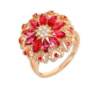 Lirzxin 18K Rose Gold Engagement Rings for Women, Promise Ring for Her Shiny Luxury Flower with 1.75ct Red Lab Created Ruby and Moissanite Ring Size T 1/2 Rose Gold