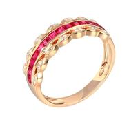 Lirzxin 18K Rose Gold Engagement Rings for Women, Promise Ring for Women Shiny Wave Row 0.72ct Square Red Lab Created Ruby and Moissanite Rings Size T 1/2 Rose Gold