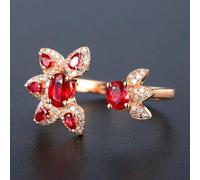 Lirzxin 18K Rose Gold Promise Rings for Her, Wedding Band Ring for Women Open Design Flower 0.73ct Red Lab Created Ruby and Moissanite Rings Size H 1/2 Rose Gold