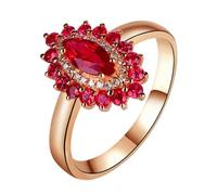 Lirzxin 18K Rose Gold Promise Rings for Her, Wedding Ring for Women Elagant Flower 1ct Red Lab Created Ruby and Moissanite Ring Size H 1/2 Rose Gold